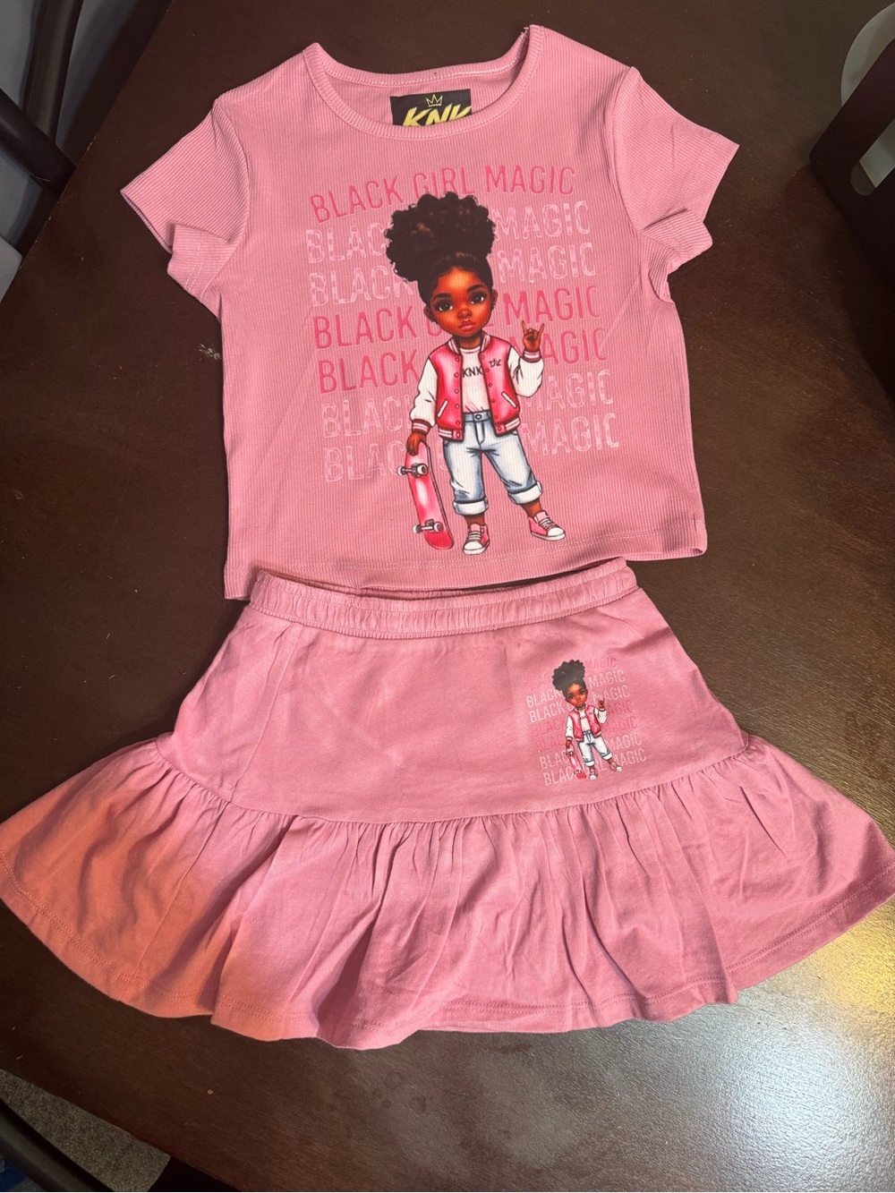Kids Pink 'Black Girl Magic' Matching Top & Skirt Set